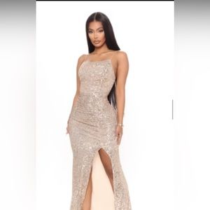 Fashionnova small highlight sequin maxi gold dress